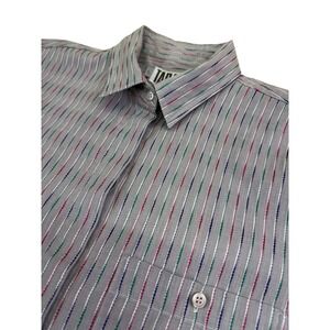 Retro Women's Tarazzia Long Sleeve Button Down L Gray Fuchsia‎ Purple Teal Shirt